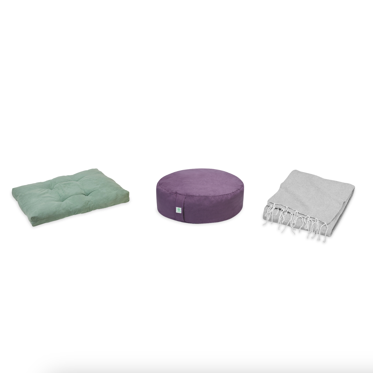 Meditation Bundle - Zabuton (Sage), Zafu (Purple), Blanket (Grey)