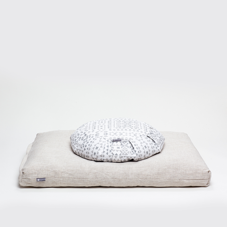 Halfmoon Sit Set: Round Meditation Cushion + Zabuton Solstice/Natural Linen